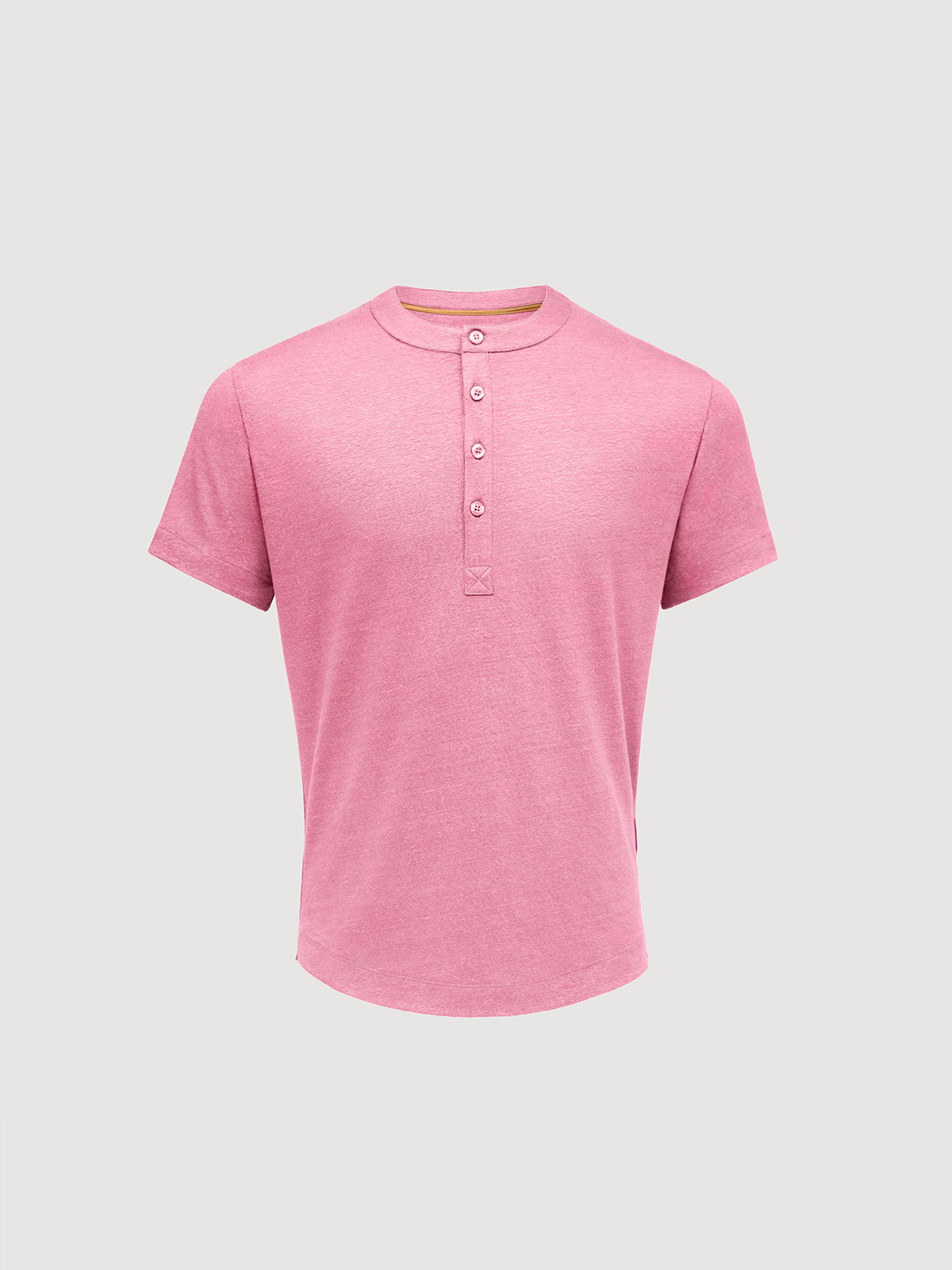 French Linen Short Sleeve Henley in *Quartz Pink* (dusty pink) — flat lay front | Y.Chroma