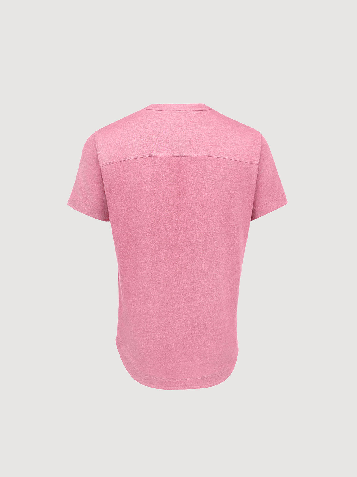 French Linen Short Sleeve Henley in *Quartz Pink* (dusty pink) — flat lay back | Y.Chroma