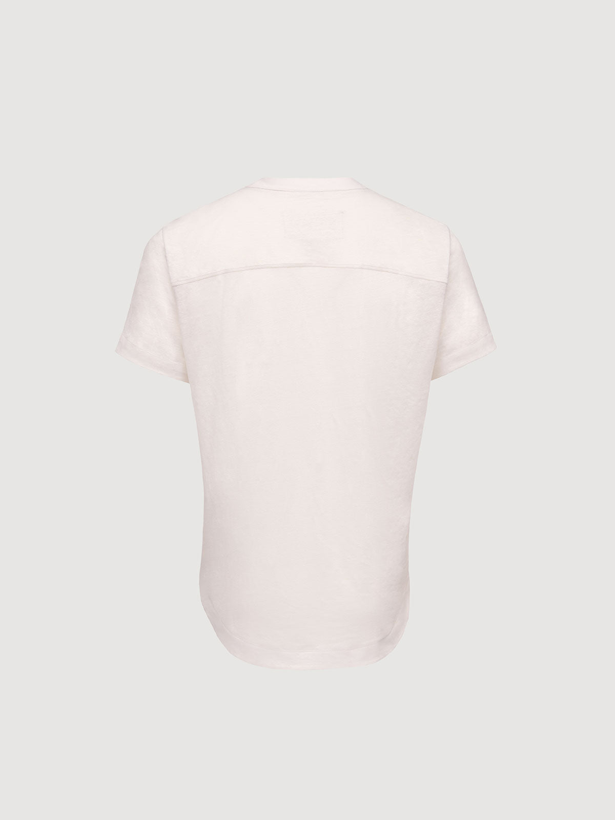 French Linen Short Sleeve Henley in *White Lotus* (off-white) — flat lay back | Y.Chroma