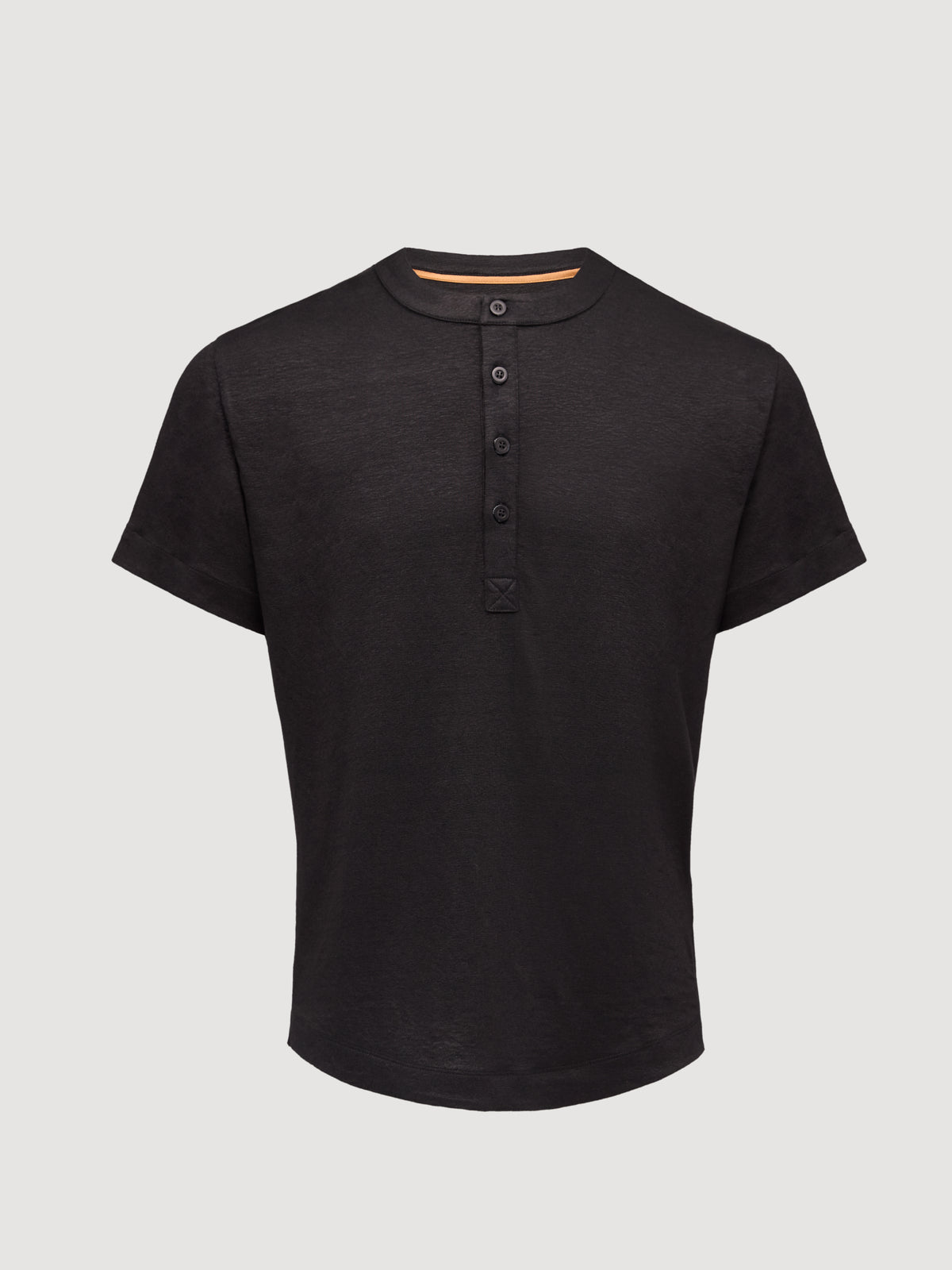 French Linen Short Sleeve Henley in *Midnight Blue* (navy blue) — flat lay front | Y.Chroma