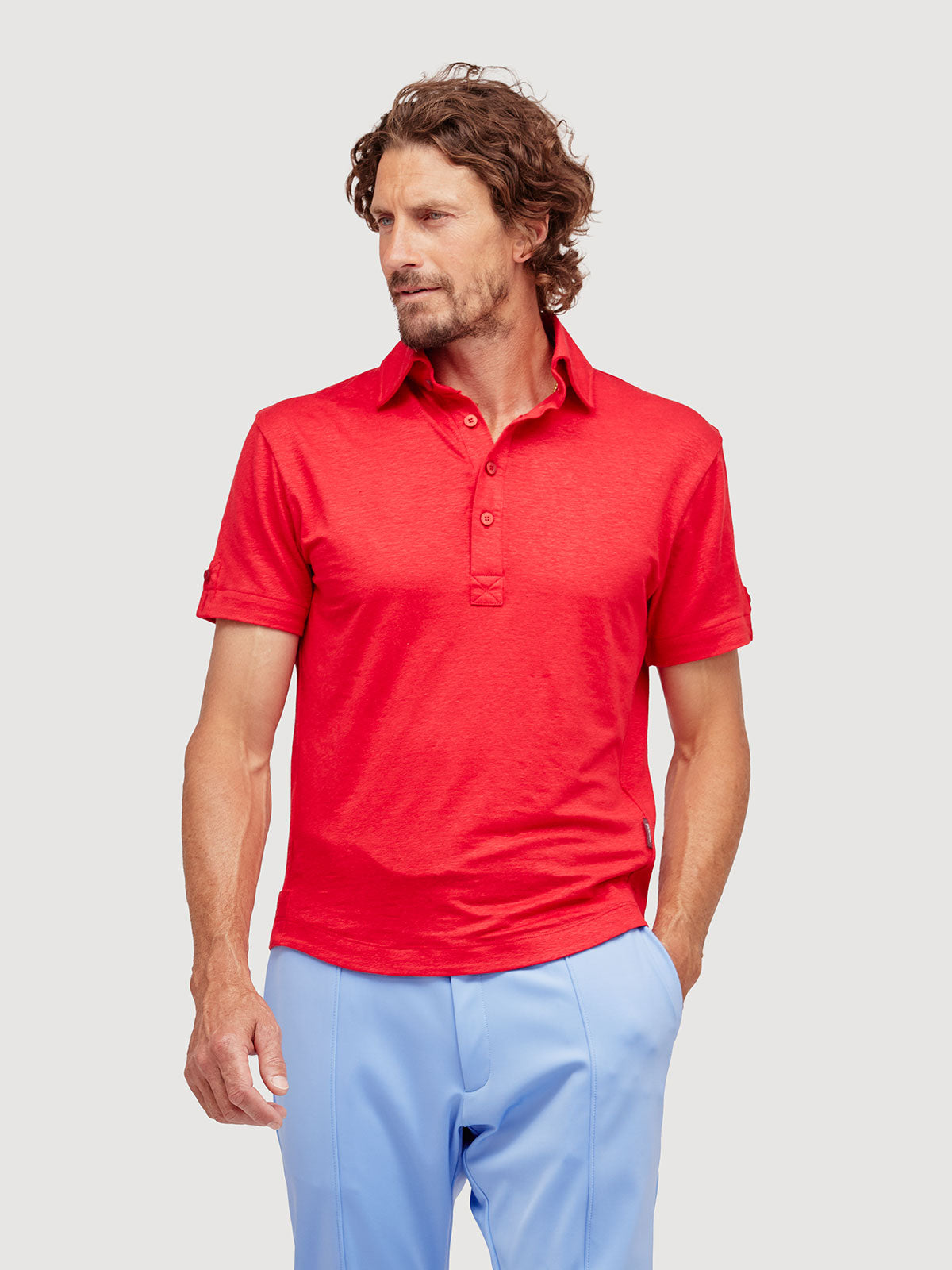 Madeira French Linen Short Sleeve Polo in *Midnight Blue* (navy blue) — flat lay front | Y.Chroma